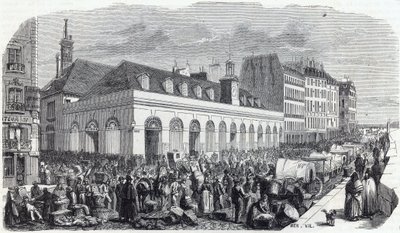Quai des Augustins: Marché de la Vallée - Grabado en “Tableau-de-Paris” de Edmond Texier de Unknown artist