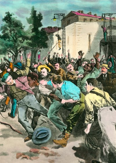 Escena de racismo: linchamiento de un negro en Estados Unidos acusado de matar a personas blancas de Unknown artist
