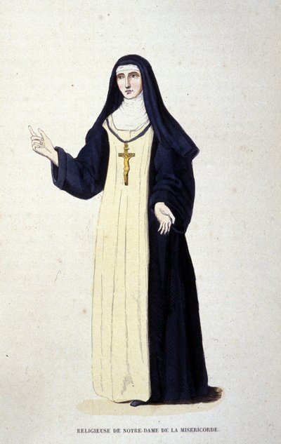 Religiosa de Nuestra Señora de la Misericordia. Grabado de un álbum sobre órdenes religiosas, París de Unknown artist