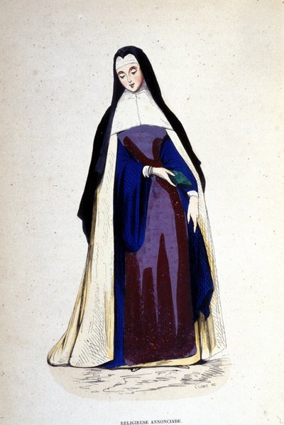 Religiosa del Orden de la Anunciada, Congregación femenina fundada en Bourges en 1501 por Juana de Francia. Grabado del siglo XIX. de Unknown artist