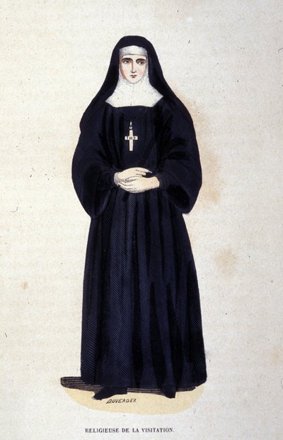 Religiosa de la Visitación, una orden fundada por San Francisco de Sales y Santa Juana de Chantal en 1610. Grabado del siglo XIX. de Unknown artist