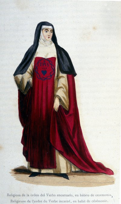 Religioso de la orden del verbo encarnado en traje ceremonial. Grabado de un álbum sobre órdenes religiosas, París de Unknown artist