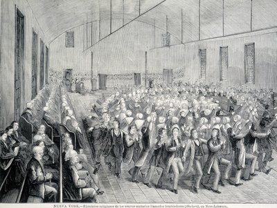 Procesión religiosa de los Shakers en Nueva York. Ilustración del siglo XIX. de Unknown artist