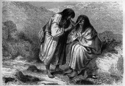Remedio para el resfriado común: la insuflación de tabaco entre los indios americanos. Grabado en “El diario de la juventud” de Unknown artist