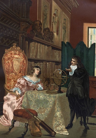 René Descartes (1596-1650) dando lecciones de filosofía a la reina Cristina de Suecia (1626-1689), circa 1649-1650 de Unknown artist