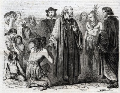 Representación de Bartolomé de las Casas (1484-1566) sacerdote dominico, misionero con los indios (Retrato de Bartolomé de las Casas, fraile dominico y protector de los indios - grabado de 1860) de Unknown artist