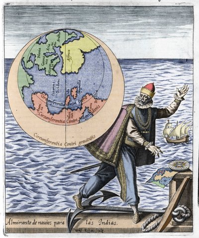 Representación de Cristóbal Colón (1451-1506) - en “Nova Tipus Transacto Navigatio Novi Orbi” de Philoponus Honorius de Unknown artist