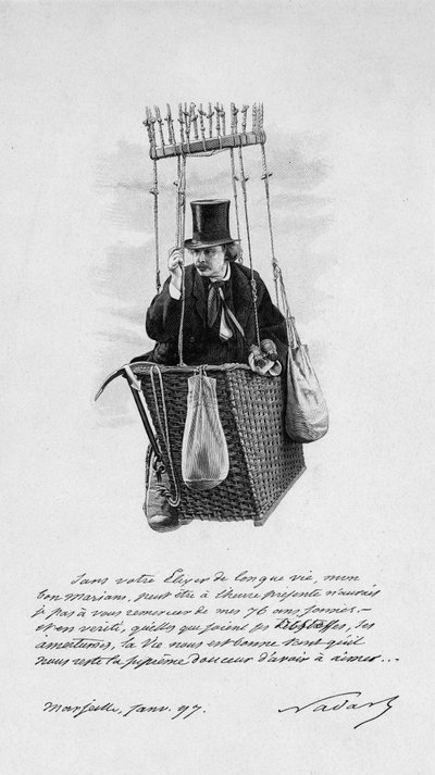 Representación de Félix Tournachon dit Nadar (1820-1910) en la barquilla de un globo. 1897 de Unknown artist