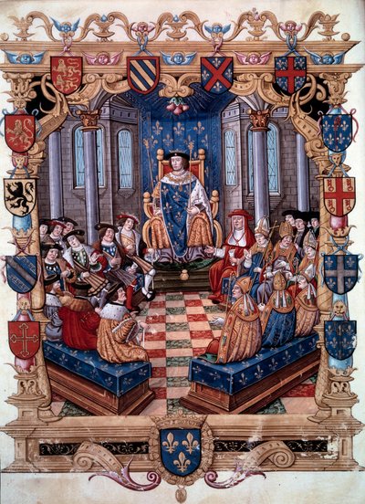 Representación del Rey Francisco I (1494-1547) rodeado de sus doce pares. De una miniatura. Siglo XVI. Chantilly, Museo Condé de Unknown artist