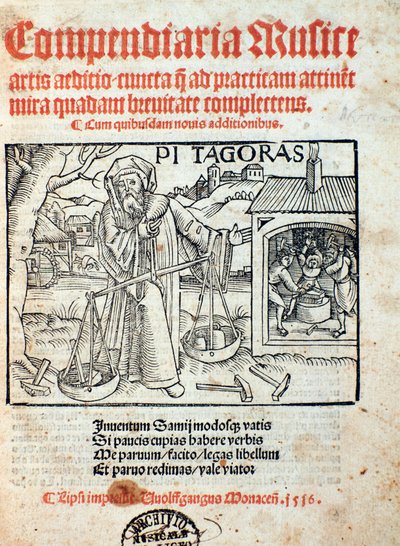 Representación de Pitágoras, de Compendiara musica (1516) de Unknown artist