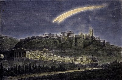 Representación de un cometa sobre la ciudad de Atenas en 1878 de Unknown artist