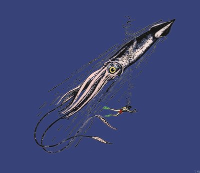 Representación de un calamar gigante (Architeuthys) a escala humana. Siglo XIX de Unknown artist