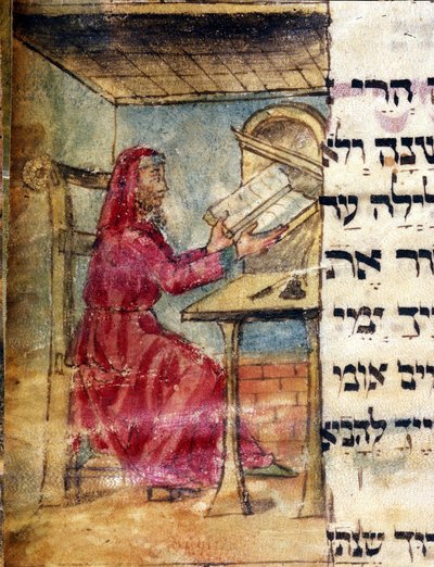Representación de un rabino estudiando las escrituras sagradas. Miniatura del manuscrito del siglo XV de Unknown artist