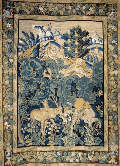Representación de animales fantásticos en un bosque virgen de Unknown artist