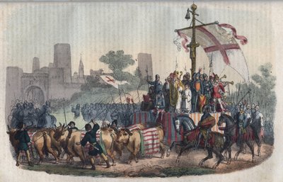 Representación del Carroccio, un gran carro que lleva los signos de la ciudad y alrededor del cual se reunían las milicias de las comunas de la llanura del Po, inventado por el Arzobispo de Milán Aribert (Ariberto) en 1037 durante el asedio de la ciudad po de Unknown artist