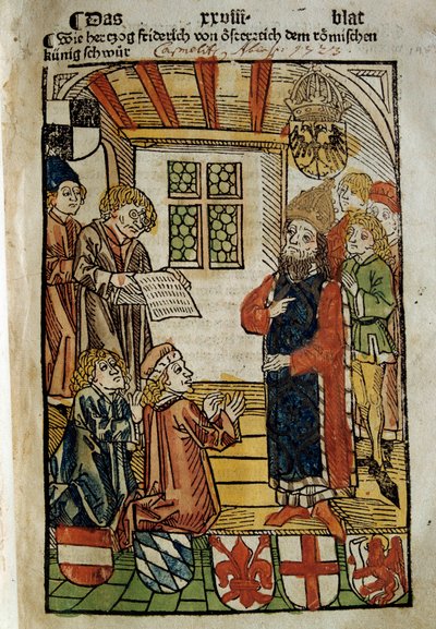 Representación del Concilio de Constanza (1414-1418), convocado por el emperador Segismundo I y el antipapa Juan XXIII. Puso fin al Gran Cisma de Occidente. Miniatura de 1414. París. Biblioteca Polaca de Unknown artist