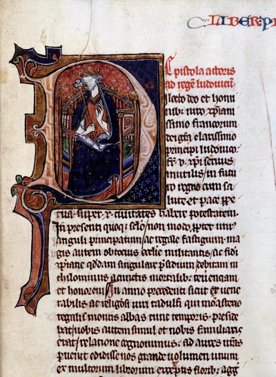 Representación del Rey de Francia San Luis (o Luis IX) (1214-1270). Miniatura del "Espejo de la Historia" (Speculum Historiale) de Vincent de Beauvais (1190-1267), Dijon, Biblioteca Municipal de Unknown artist