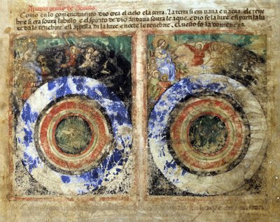 Representación de la creación del mundo. Génesis. Miniatura del códice 212 (o códice padovano o Biblia de Padua) 1390-1400 Rovigo, Accademia dei Concordi de Unknown artist