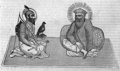 Representación de los fundadores del sijismo (o religión sij): Guru Nanak (1469-1539) y Guru Gobind Singh (1666-1708). En “Le magazin picturesque” 1836 de Unknown artist