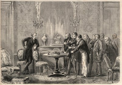 Representación de la obra “Mercadet” (Le Faiseur) de Honoré de Balzac (1799-1850) en la Comédie Française. Acto III, Escena VI. Grabado en “L