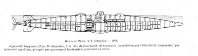 Representación del submarino por Gustave Zede (1825 - 1891). 1888. de Unknown artist