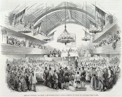 Revolución de 1848: Sala de la Hermandad, Rue Martel, el Presidente suspendió la sesión a la entrada del Comisionado en la sala de Unknown artist