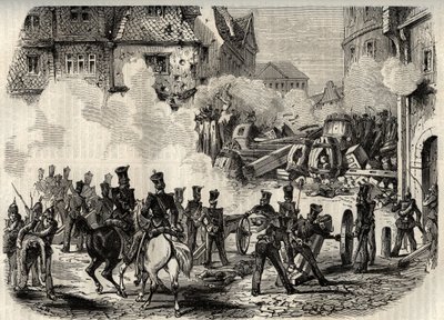 Revoluciones 1848-1849, Alemania, Frankfurt - Tropas asaltando una barricada en Frankfurt, Alemania, el 18 de septiembre de Unknown artist