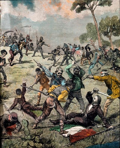 Risorgimento: el revolucionario italiano Carlo Pisacane (1818-1857) es asaltado por campesinos en Sapri el 28/06/1857 de Unknown artist