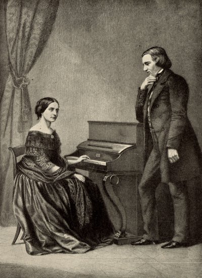 Robert Schumann (1810-1856) con su esposa (huella) de Unknown artist