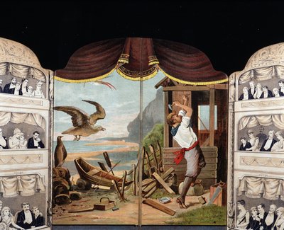 Robinson Crusoe construyendo su cabaña, circa 1890. Novela de Daniel Defoe (1660 - 1731) de Unknown artist