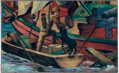 Robinson visita los escombros. Ilustración para el libro de Daniel Defoe "Robinson Crusoe". de Unknown artist