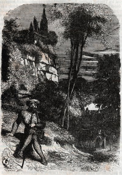 Rodomonte, Isabella y el Viejo Ermitaño - grabado de 1851 de 