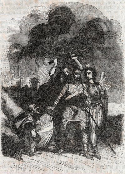 Rodomonte abandona París - grabado de 1851 de 