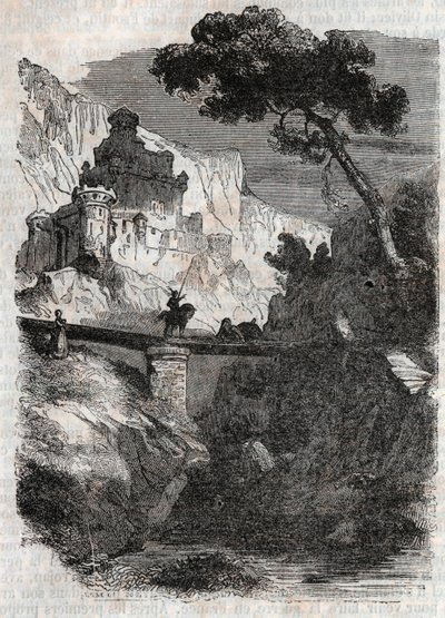 Rodomonte derrotado por Bradamante - grabado de 1851 de 