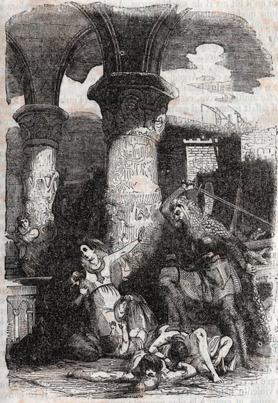 Rodomonte masacra a los habitantes de París - grabado de 1851 de 