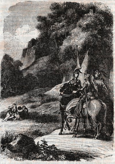 Ruggero, Marfisa y las tres mujeres - grabado de 1851 de 