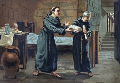 Roger Bacon, monje franciscano, teólogo, filósofo y erudito inglés (1214-1294) envió el libro “Opus majus” (1267-1268) al Papa - en “La Ciencia y sus Hombres” por Louis Figuier. Barcelona 1881 de Unknown artist