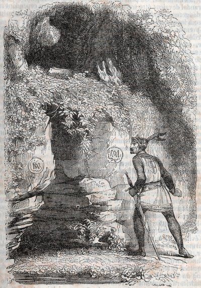 Roland encuentra las figuras de Medoro y Angélica - grabado de 1851 de 
