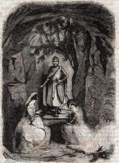Roland ve a Isabelle en una cueva - grabado de 1851 de “Roland Furioso” (Orlando furioso) (siglo XVI) de Ludovico Ariosto, conocido como el Ariosto - Edición traducida del italiano por el Conde de Tressan y publicada por Gustave Harvard. de Unknown artist