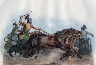 Carrera de carros romanos o carrera de Biga (Bige) - grabado de 