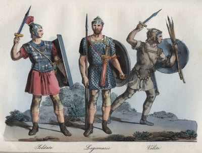Soldado romano - Legionario - Velites (infantería ligera) - grabado de “Usi e Costumi di Tutti i Popoli dell