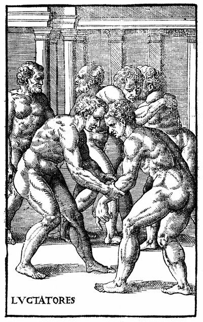 Luchadores romanos - en "Hieronymi Mercurialis de Arte Gymnastica", edición de Venecia de Unknown artist