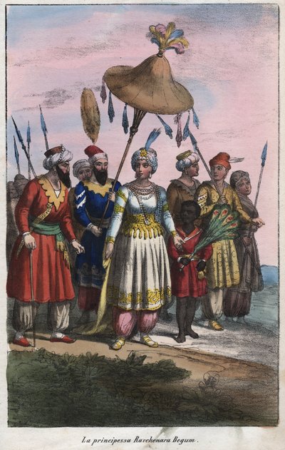 Roshanara Begum 1617-1671 - Princesa Imperial del Imperio Mughal - grabado de “Usi e Costumi di Tutti i Popoli dell