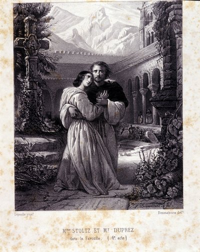 Rosina Stoltz y Gilbert Duprez en el Acto IV de “La Favorita” de Gaetano Donizetti. 1840. de Unknown artist