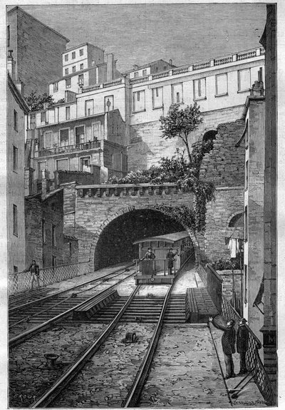 Ruta del ferrocarril de Lyon a Fourviere - grabado en “Journal des voyages” 1884 de Unknown artist