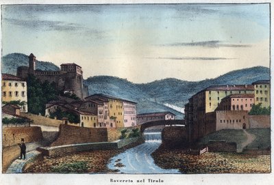 Ciudad de Rovereto en Trentino en el norte de Italia - siglo XIX - grabado de “Usi e Costumi di Tutti i Popoli dell