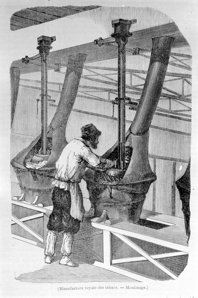 Real Fábrica de Tabacos: molienda de tabaco. Grabado del siglo XIX. de Unknown artist