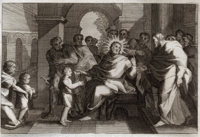 Biblia de Royaumont, Nuevo Testamento: Niño modelo de humildad. Jesucristo propone a sus discípulos un niño como modelo del cristiano humilde. Ilustración de 1811 de Unknown artist