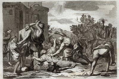 Biblia de Royaumont, Nuevo Testamento: Muerte de San Esteban, primer mártir cristiano, por lapidación. Ilustración de 1811. de Unknown artist