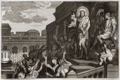 Biblia de Royaumont, Nuevo Testamento: Ecce homo. Poncio Pilato (Poncio Pilato) presenta a Jesucristo con espinas a la multitud diciendo, “Aquí está el Hombre”. Ilustración de 1811. de Unknown artist